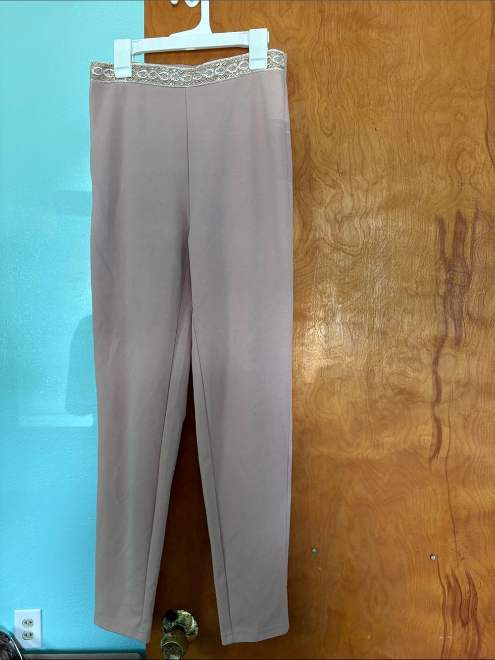 SHEIN Mauve Pink High-Waist Straight Pants with Embroidered Trim